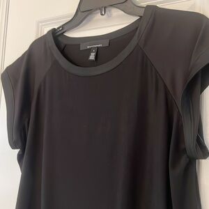 WHITE HOUSE BLACK MARKET NWOT SMALL BLACK TEE SHIRT TOP SATIN TRIM SHORT SLEEVES